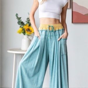 Oli & Hali Color Block High Waisted Pocket Wide leg Pants Size L NWT